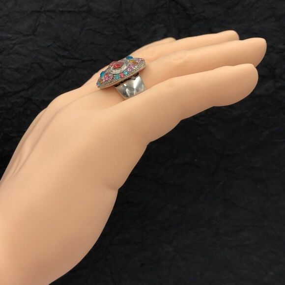 Multicolor Unique Rhinestone Statement Cocktail Stretch Ring - Picture 3 of 4